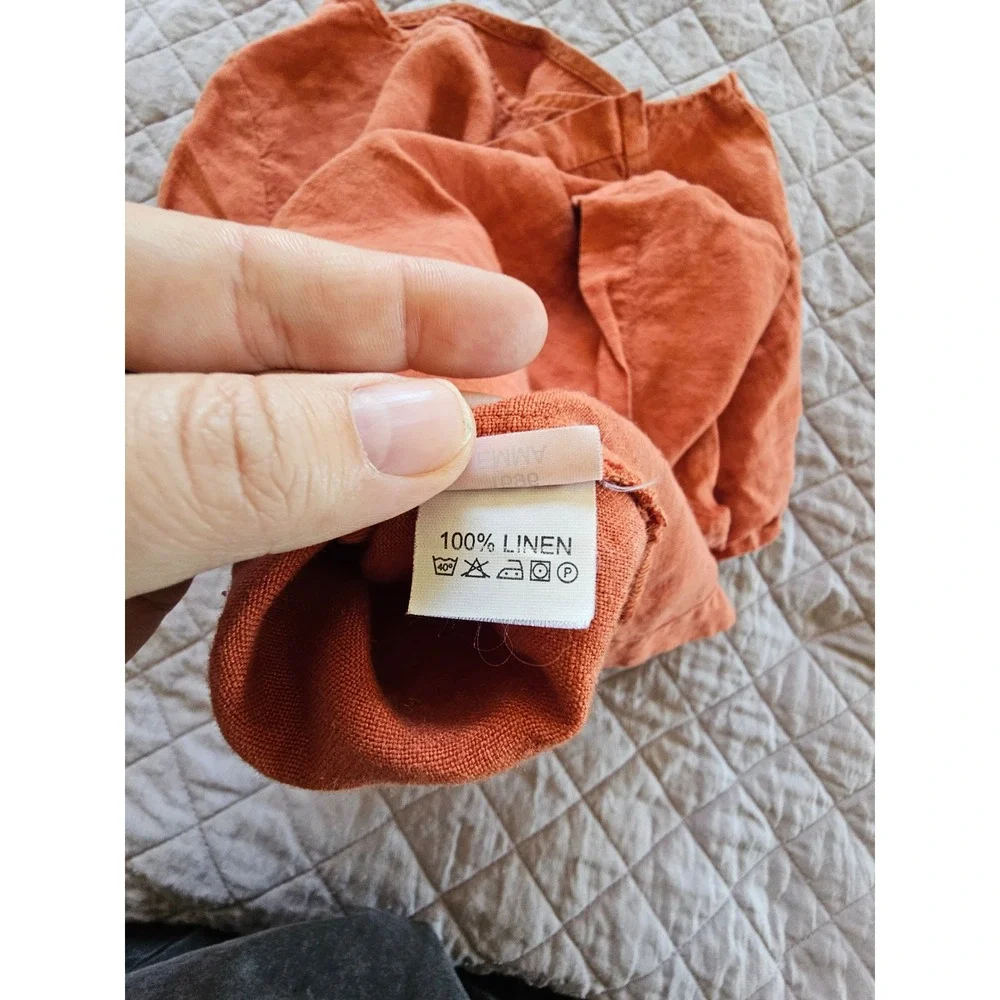 Menique Linen Burnt Orange Short Sleeve Lightweight Boho Cottagecore sz S - Picture 7 of 8